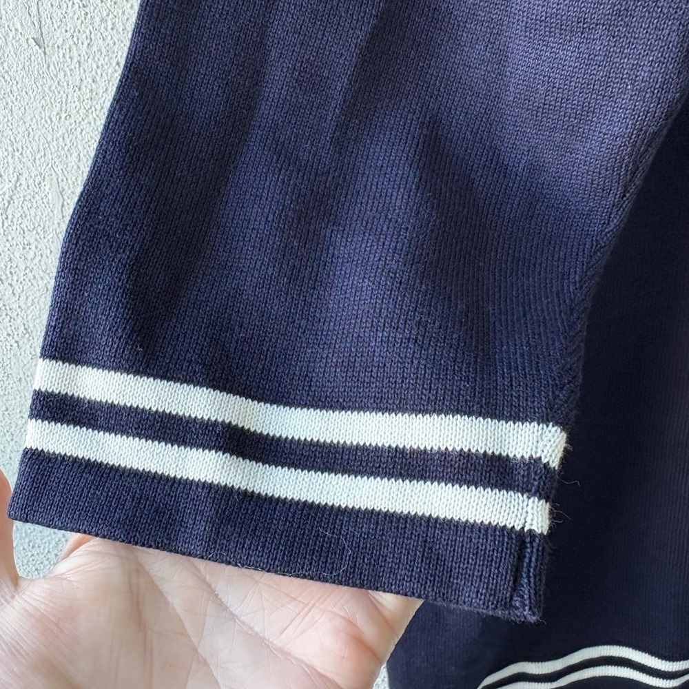 Talbots Embellished Split Neck Navy Sweater Size 1X Petite 3/4 Sleeves Casual - Picture 7 of 11